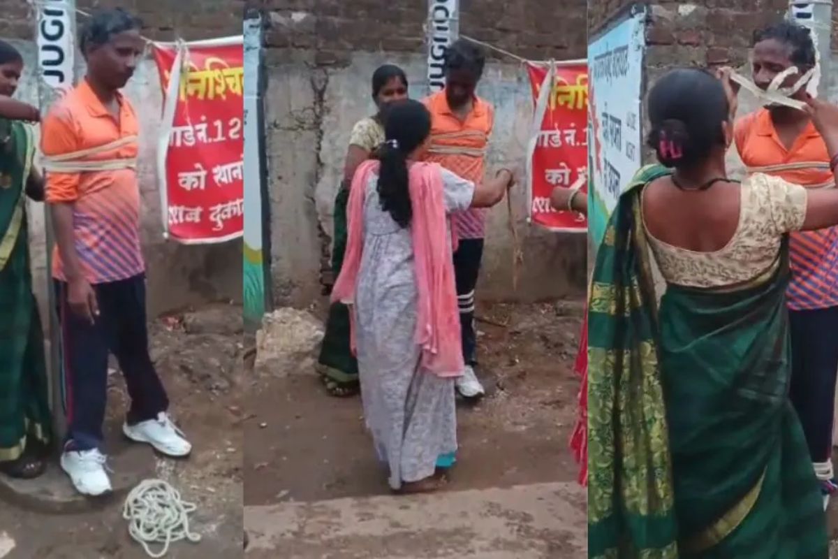 Balaghat News: बालाघाट में अनोखा विरोध, शराबी पति को पत्नी ने खंभे से बांधकर सिखाया सबक