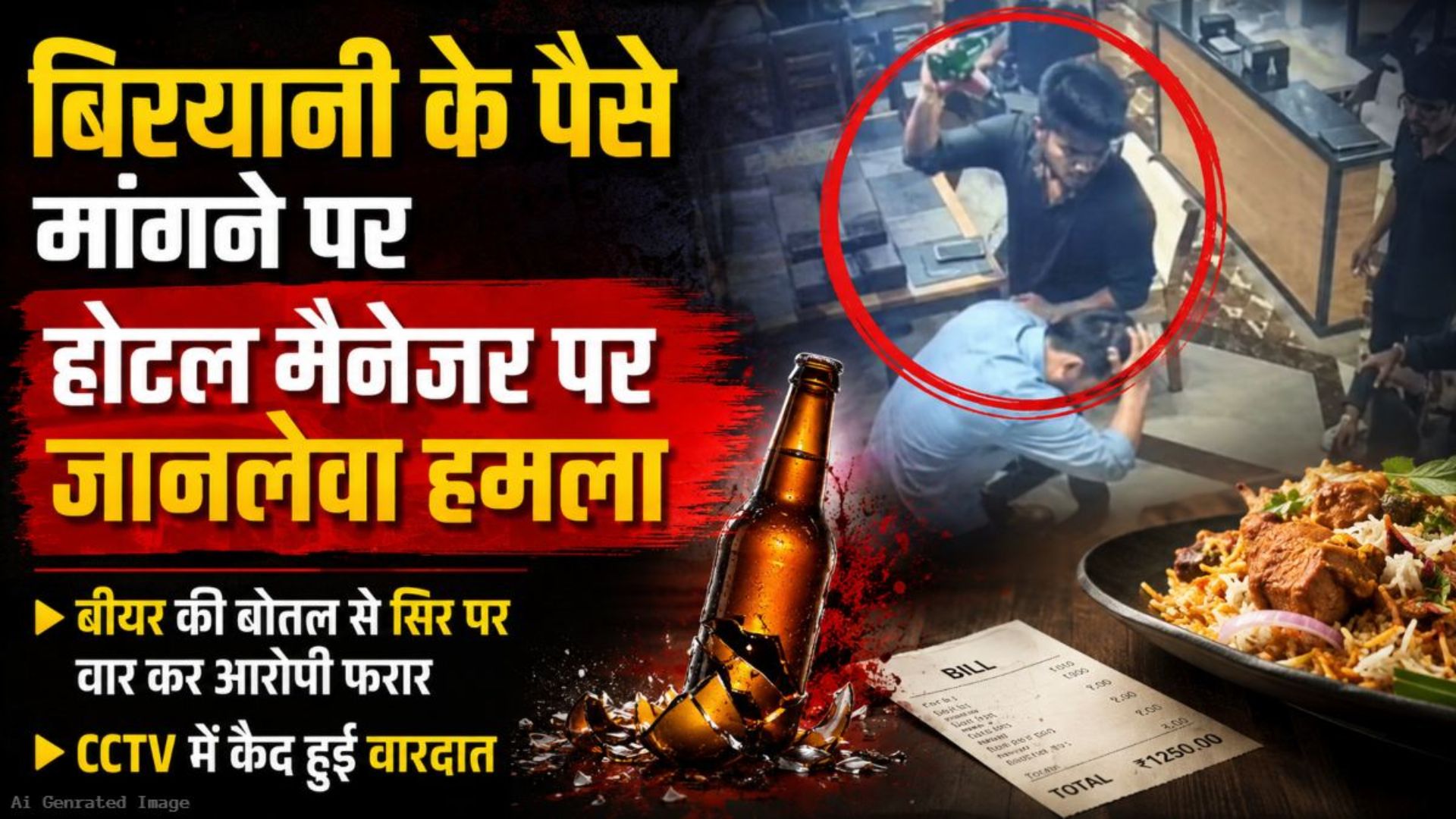 Raipur News: बिना पैसे बिरयानी ले जा रहे युवकों ने मैनेजर पर किया हमला, बीयर की बोतल से किया लहूलुहान