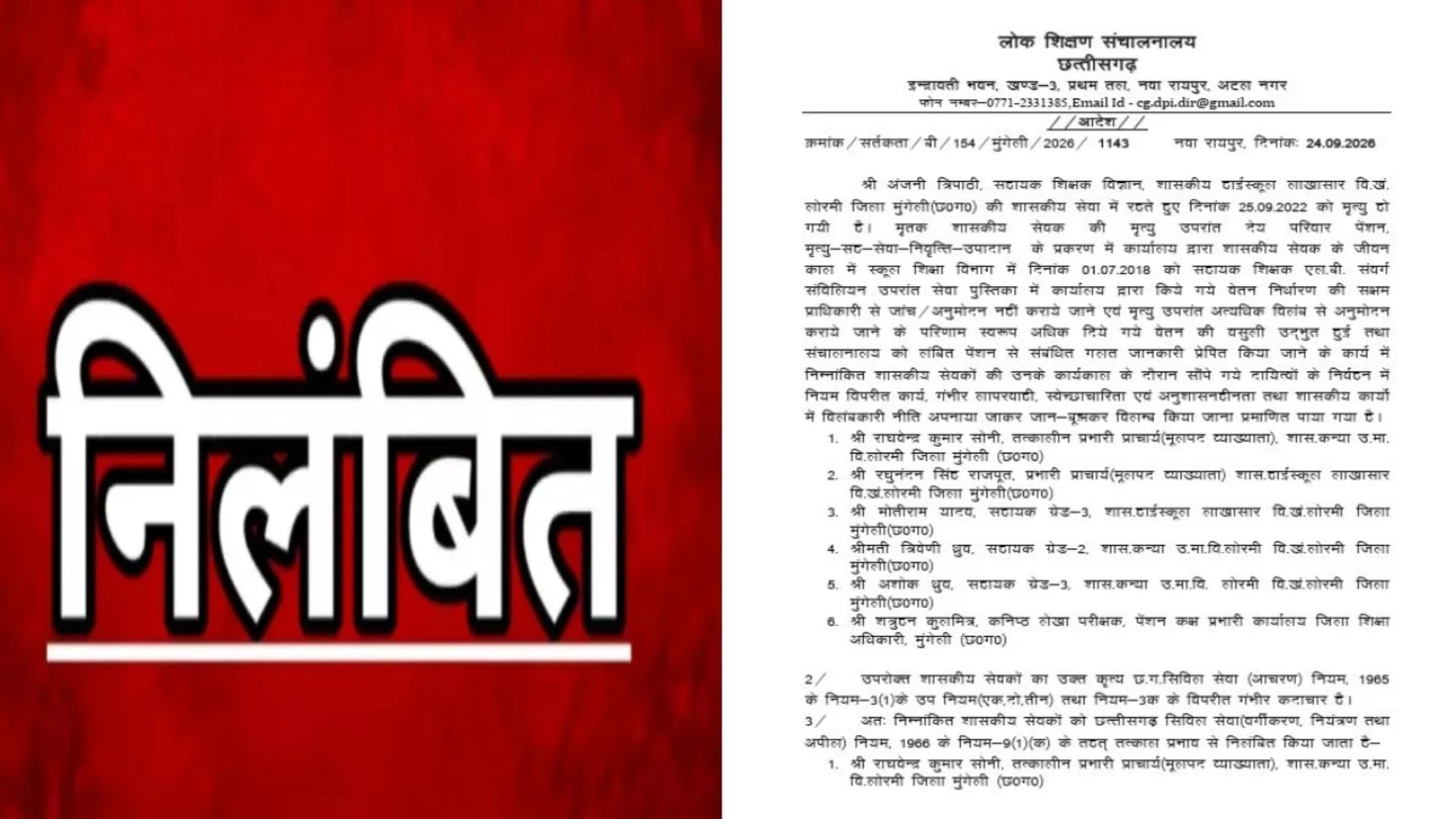 Raipur News: दिवंगत शिक्षक के पेंशन मामले में लापरवाही पड़ी भारी, 6 अधिकारी-कर्मचारियों पर गिरी निलंबन की गाज