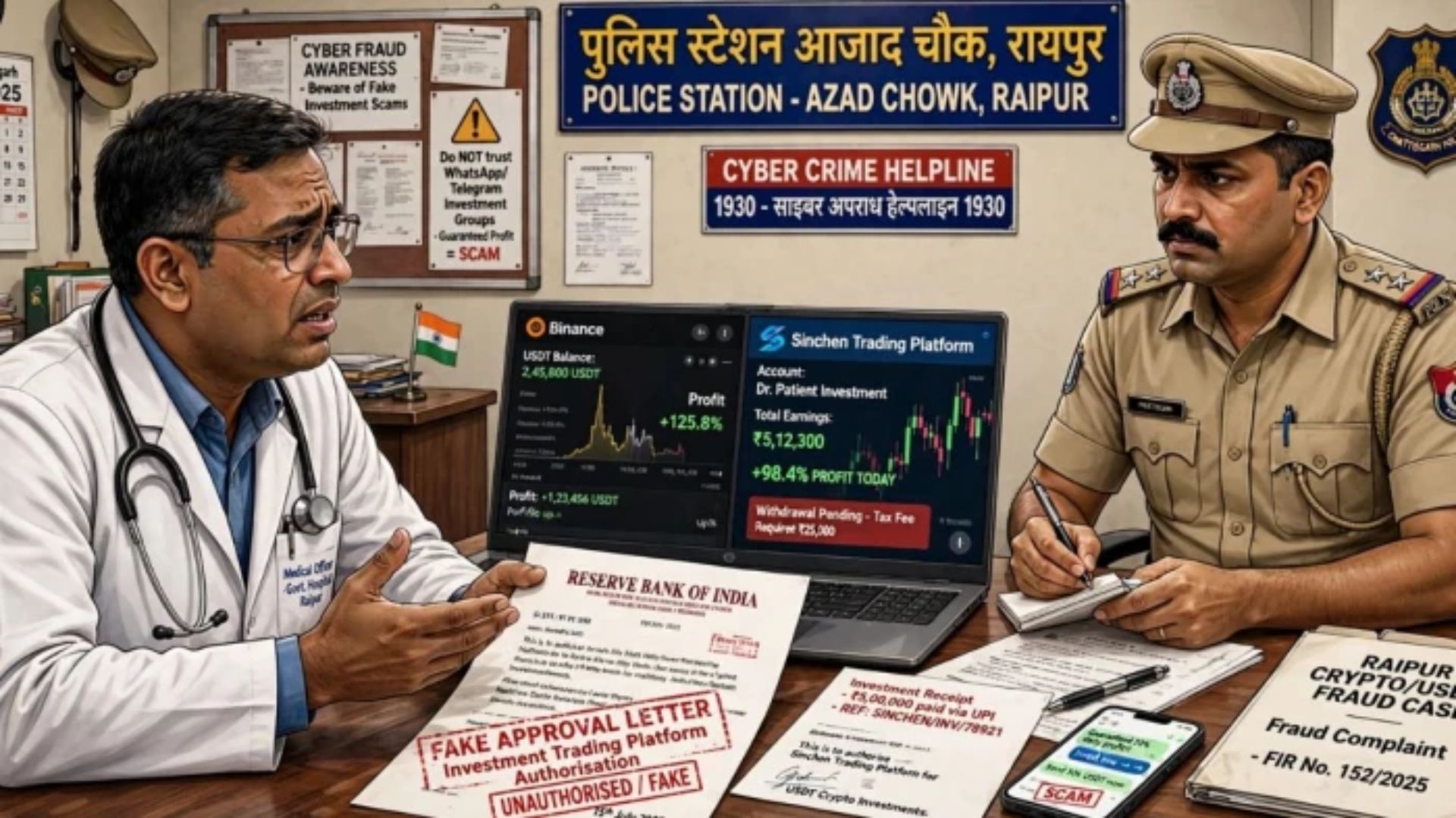 Raipur News: USDT ट्रेडिंग में बड़ा लाभ दिखाकर फंसाया, रायपुर के चिकित्सा अधिकारी से 25 लाख 66 हजार 900 रुपये ठगे